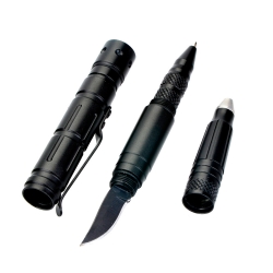 PENNA TATTICA CON COLTELLO E TORCIA - 4 IN 1