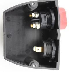 CONSOLLE STAGNA DOPPIA MONTAGGIO SUPERFICIALE 12/24 V - VOLTMETRO + INTERRUTTORE STACCABATTERIE 100A