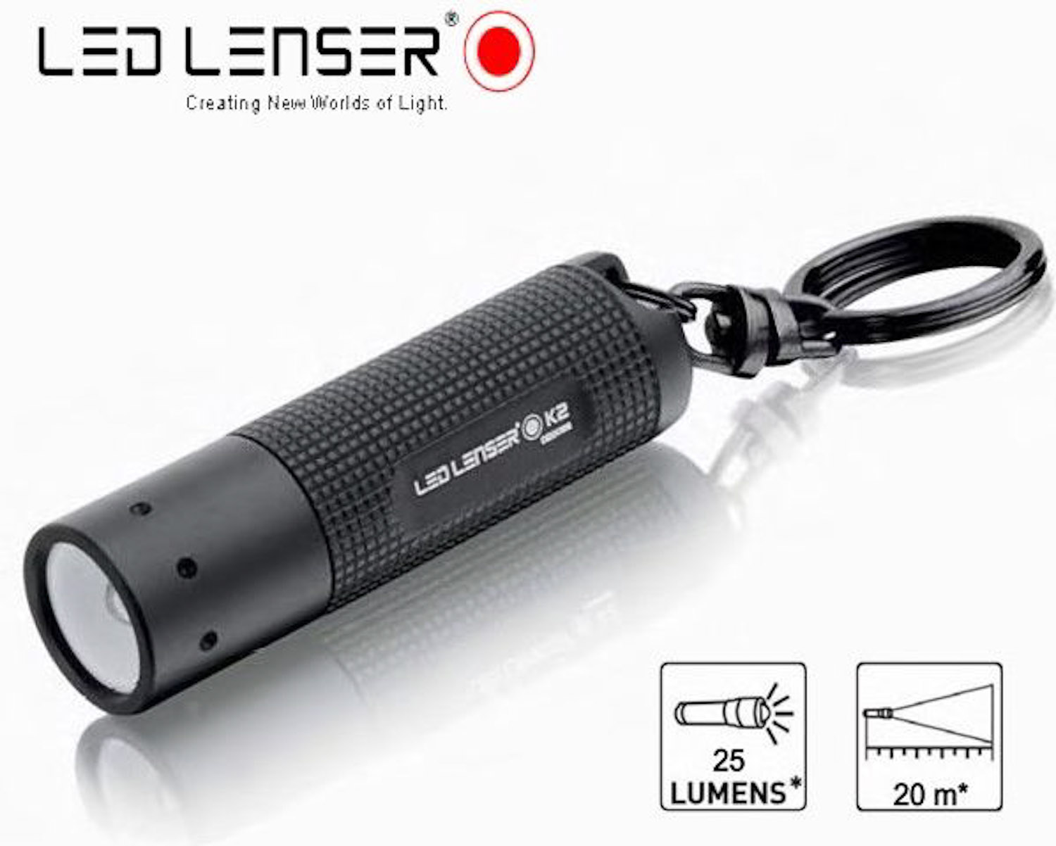 LED Lenser-Torcia k2 NERO 25 lumen 20 METRI lunghezza nuovo OVP 